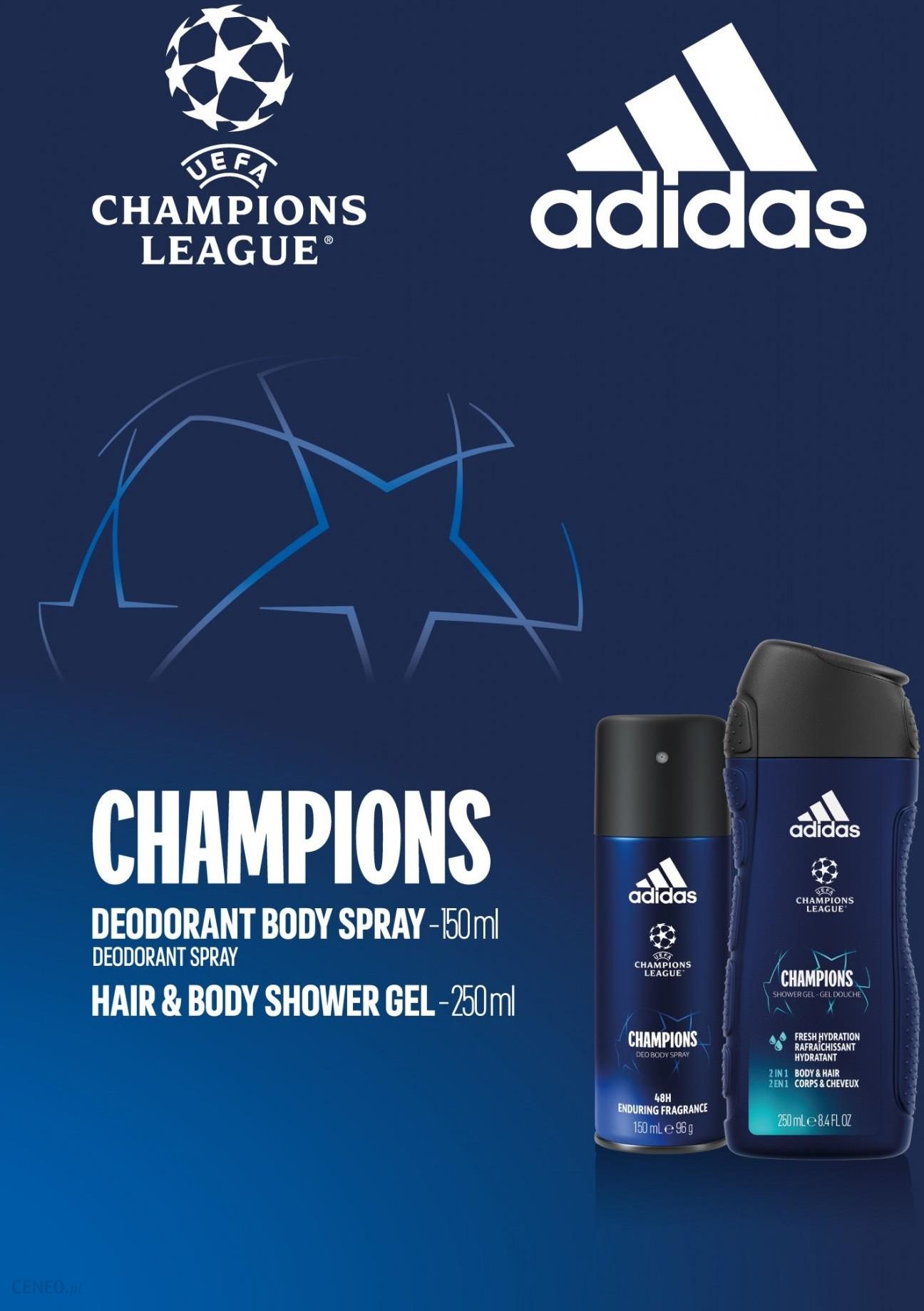 Coty Adidas Zestaw Prezentowy Champions Dezodorant Spray 150ml+Żel Pod Prysznic 250ml