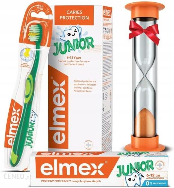 Elmex Szczoteczka Do Zębów 6-12lat Miękka 1Szt + Elmex Junior Pasta Do Zębów Dla Dzieci 6-12 Lat 75ml + Elmex Junior Płyn 400ml