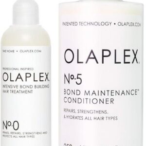 Olaplex Nr 0 and Nr 5 Zestaw: kuracja przygotowująca włosy do głębszej naprawy 155ml + odżywka odbudowująca do włosów 250ml