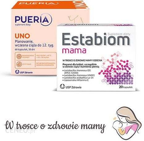 Zestaw Estabiom Mama Pregna 20szt. + Pueria Uno Planowanie Ciąży I Wczesna Ciąża 60 Kaps